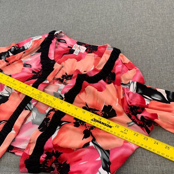 R&K Originals cropped Floral Open Jacket Cardigan 16 Black Pink Orange 3/4 Sleev - Picture 10 of 15